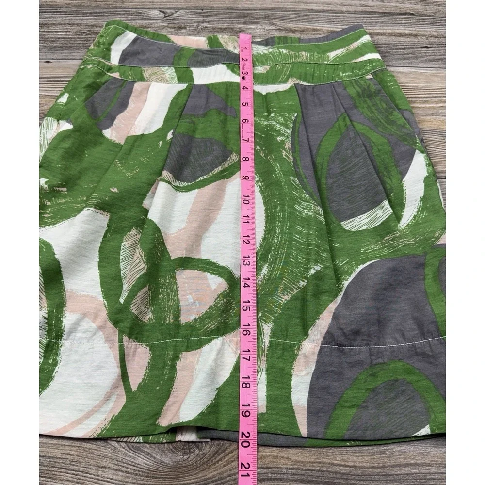 TULLE Green Abstract Print A-Line Skirt L Lined Boho Chic Earthy Resort Vacation